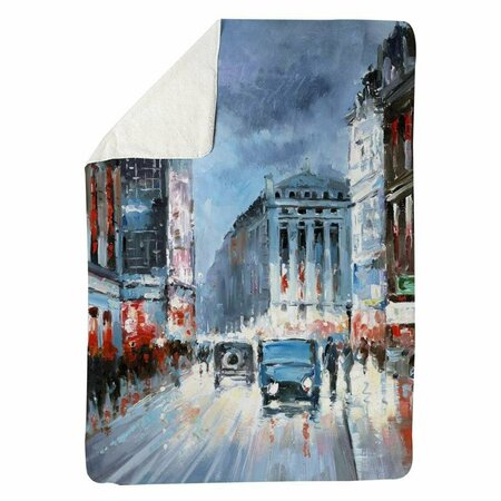 BEGIN HOME DECOR 60 x 80 in. Abstract Red & Blue City-Sherpa Fleece Blanket 5545-6080-CI169